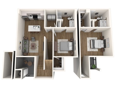 Floor plan for 2 beds, 2 baths, 1383 sqft